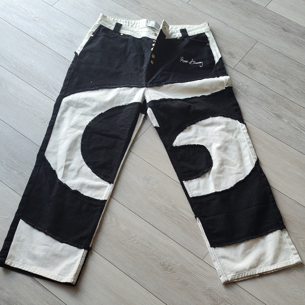 House of Sunny Black and White Graphic Motocross Pants